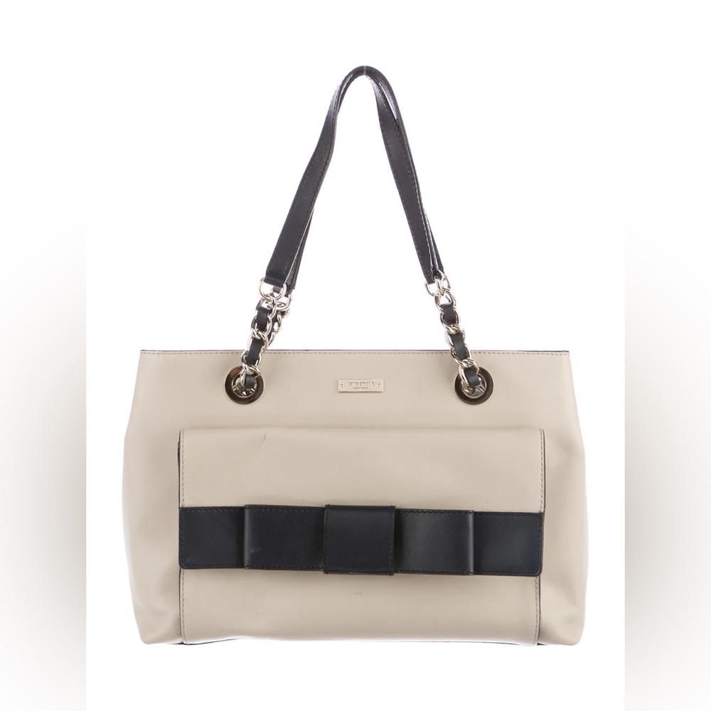 🎀 NWT Kate Spade New York Bow Bridge Helena Bag Cement with Navy Trim